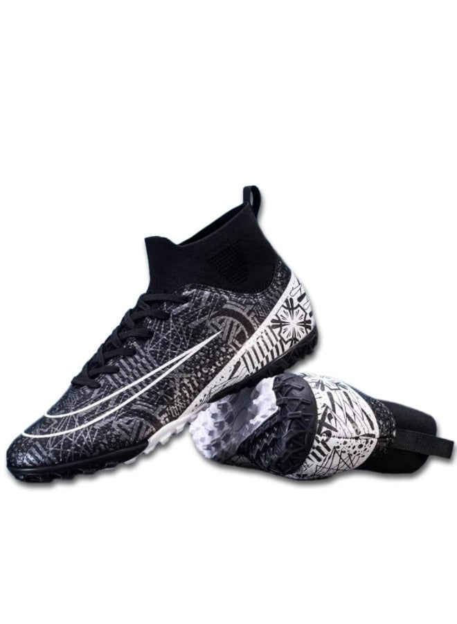 محجر حذاء كرة القدم للرجال والنساء (جنسيني للبالغين) - حذاء كرة القدم ملابس رياضية عالي الكاحل مقاوم للانزلاق للتدريب والرياضة - حذاء كرة القدم للشباب والطلاب (أبيض أسود) - Image 1